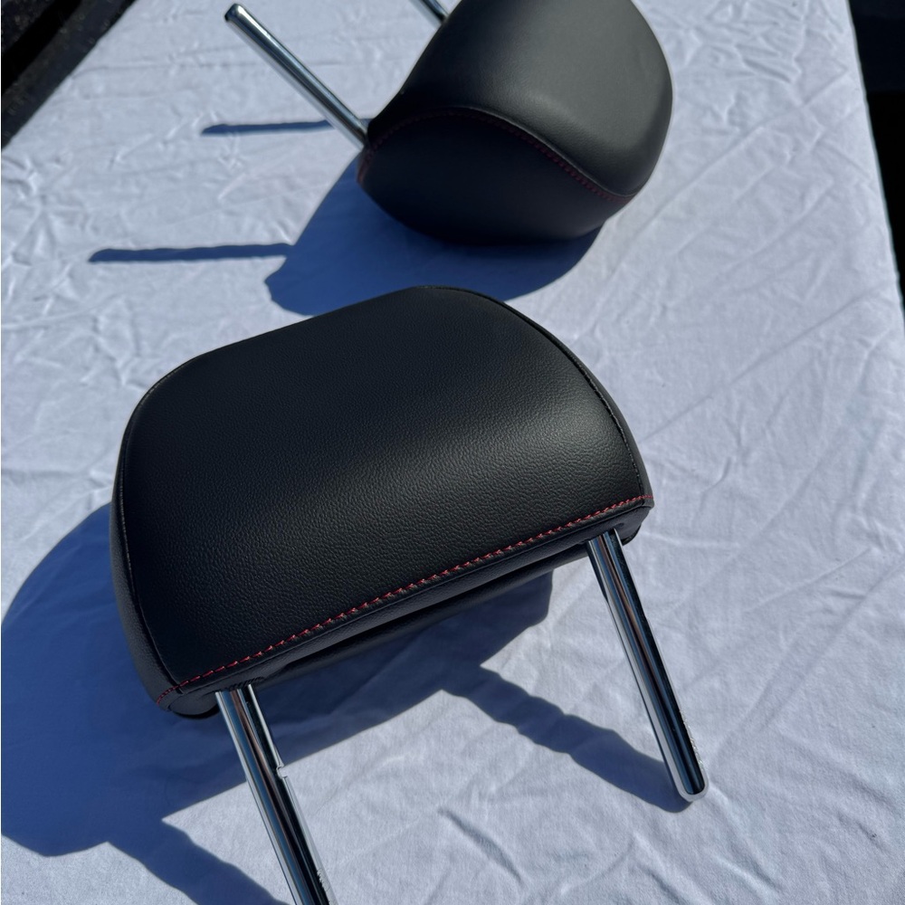 Black  Volkswagen Car Headrests with Red Stitching GTI REAL LEATHER NEW